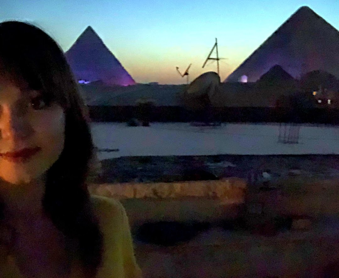 Egyptian pyramids at night